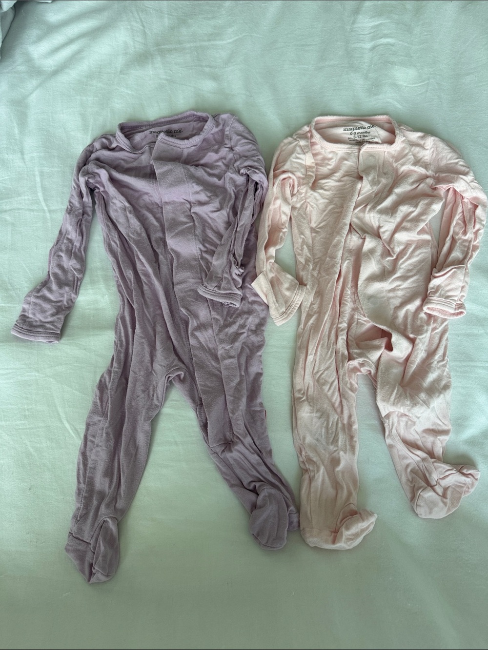 Magnetic Me pink and purple  long sleeve footed baby onesie sz 0-3 months